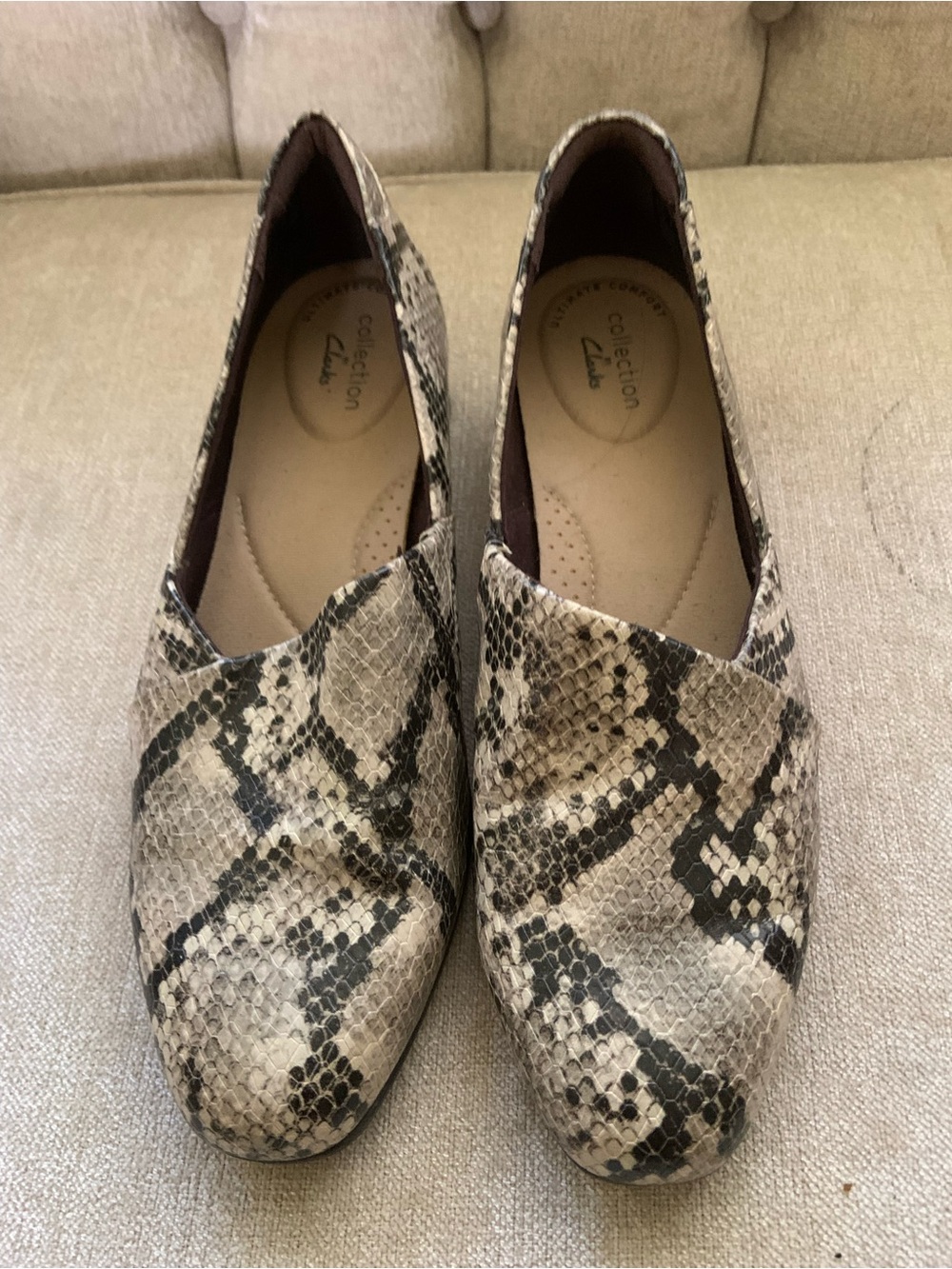 Clarks Women's Snake-Print Slip-On Flats - Beige, Black